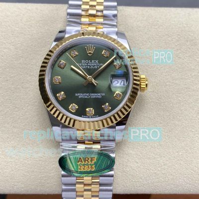 Swiss Copy Rolex Datejust 31mm ARF Lady Watch Green Face Two-tone Bracelet 